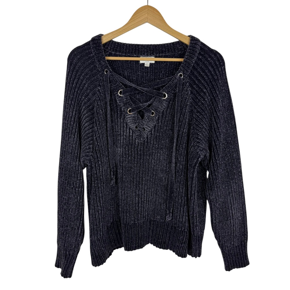 Umgee Chenille Sweater Sz L‎ Lace Up Pullover Long Sleeve Casual Soft Comfort